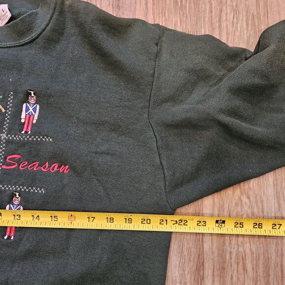 Vtg Christmas Crew Sweatshirt Womens XL Green Embroidered Jerzees Nutcracker - Picture 7 of 9